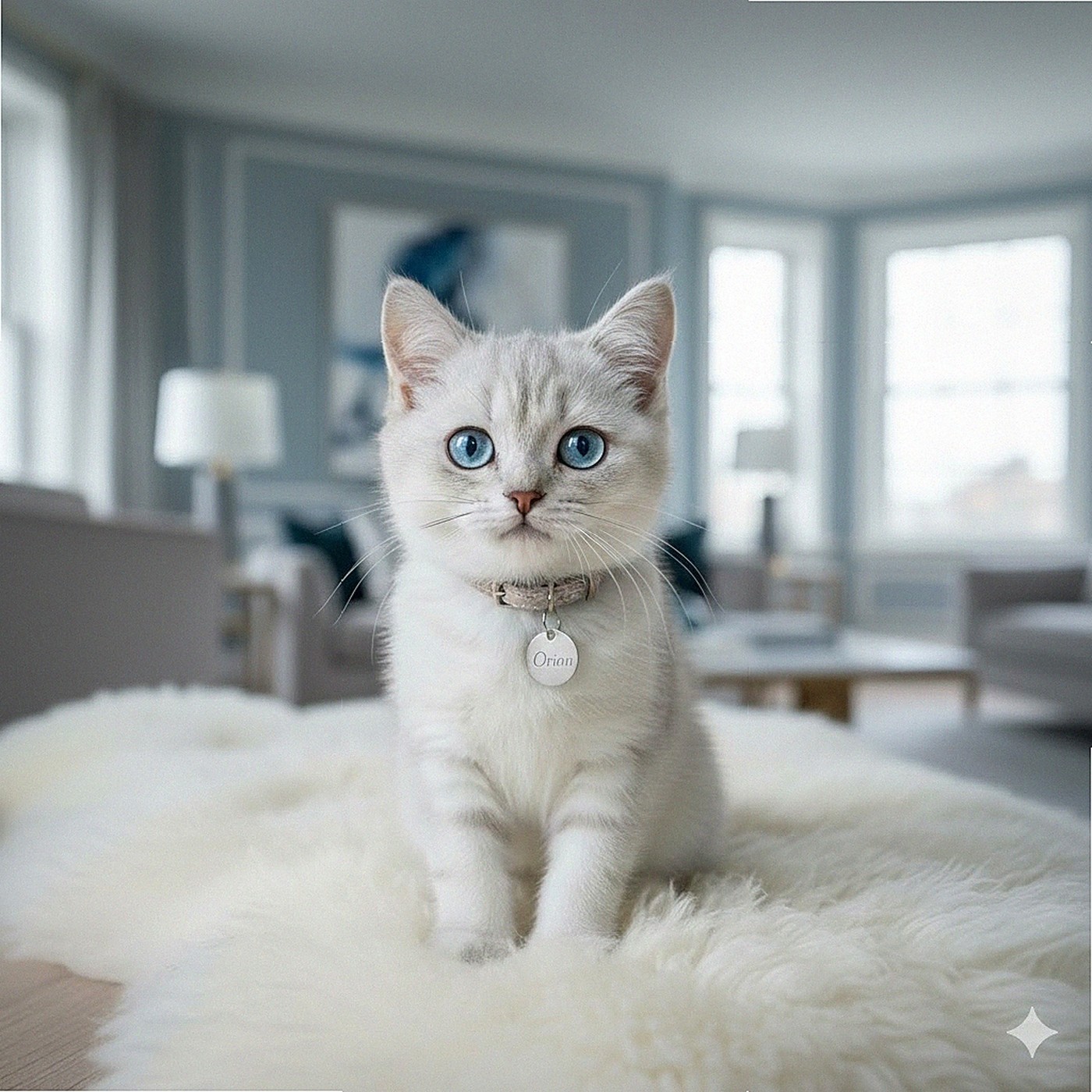 Chaton Chat Céleste mâle Orion de 3 mois en studio, pelage dense type British Shorthair